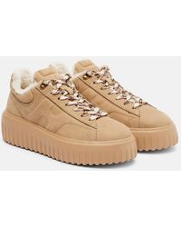 Hogan - H-Stripes Shearling-Lined Suede Sneakers - Lyst