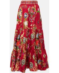 Camilla - Printed High-rise Tiered Silk Maxi Skirt - Lyst