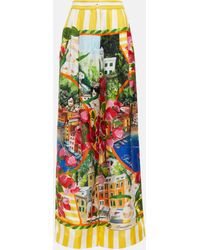 Dolce & Gabbana - Portofino High-rise Silk Twill Wide-leg Pants - Lyst