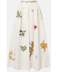 Agua Bendita - Tangelo Embroidered Linen Maxi Skirt - Lyst