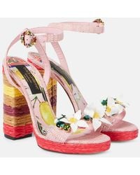 Dolce & Gabbana - Taormina 105 Embellished Raffia Sandals - Lyst
