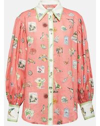 ALÉMAIS - Camisa De Lino Estampada Con Mangas Abullonadas - Lyst