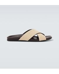 Manolo Blahnik - Chiltern Leather-Trimmed Raffia Slides - Lyst