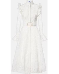 LEO LIN - Aliyah Belted Lace Midi Dress - Lyst