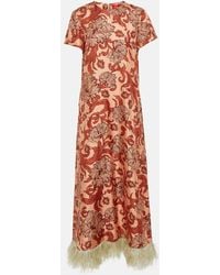 La DoubleJ - Maxikleid Swing Aus Seiden-Twill Mit Federn - Lyst