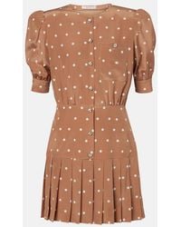 Alessandra Rich - Pleated Polka-Dot Silk Minidress - Lyst