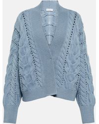 Brunello Cucinelli Wool, Cashmere And Silk Cardigan - Blue