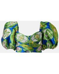 ALÉMAIS - Printed Balloon-Sleeve Cropped Top - Lyst