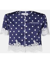 Self-Portrait - Lace-Trimmed Polka-Dot Satin Crop Top - Lyst
