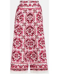 Dolce & Gabbana - Pantaloni larghi in cotone stampa maiolica - Lyst