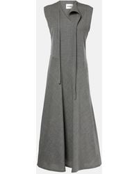Jil Sander - Tie-Neck Virgin Wool Canvas Midi Dress - Lyst