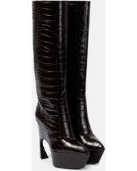 Victoria Beckham - Croc-effect Leather Platform Knee-high Boots - Lyst