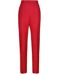 Dolce & Gabbana Silk And Cotton-blend Pleated Pants - Red