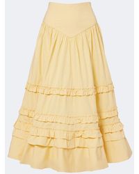 Ganni - Ruffled Shirred Tiered Cotton-Blend Midi Skirt - Lyst