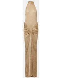 The New Arrivals Ilkyaz Ozel - Cass Ruched Halterneck Lame Gown - Lyst