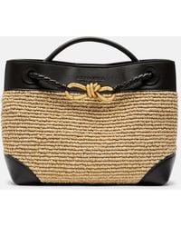 Bottega Veneta - Andiamo Small Leather And Raffia Top-Handle Bag - Lyst