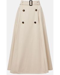 Burberry - Belted Cotton Gabardine Midi Skirt - Lyst
