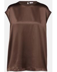 Brunello Cucinelli - Silk-Blend Satin Top - Lyst