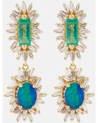Suzanne Kalan - One Of A Kind 18kt Gold Drop Earrings With Diamonds And Emeralds - Lyst