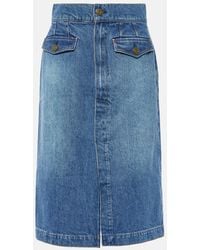 FRAME - The Vent Front High-Rise Denim Midi Skirt - Lyst