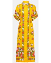 ALÉMAIS - Vestido camisero de lino floral con cinturon - Lyst