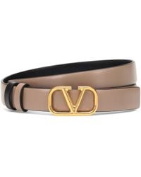 Valentino Garavani Vlogo Reversible Leather Belt - Natural