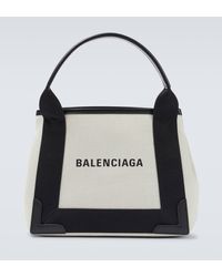 Balenciaga - Cabas Leather-trimmed Canvas Tote Bag - Lyst