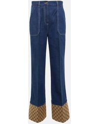 Gucci - GG Canvas-trimmed Wide-leg Jeans - Lyst