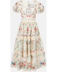 Agua Bendita - Vestido Midi Alga De Popelin De Algodon Floral - Lyst