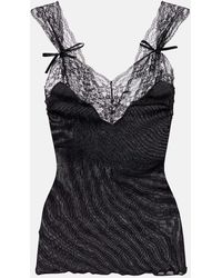 Saint Laurent - Top Aus Rippstrick Mit Spitze - Lyst