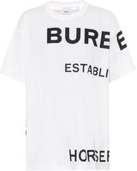 Burberry Oversize-T-Shirt aus Baumwolle mit Horseferry-Aufdruck - Weiß