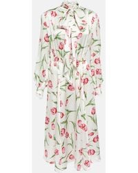 Rodarte - Floral Belted Silk Midi Dress - Lyst