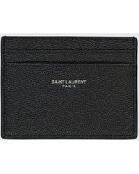 Saint Laurent - Tarjetero de piel con logo - Lyst