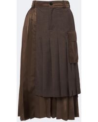 Sacai - Layered Pleated Wool-Trimmed Midi Skirt - Lyst
