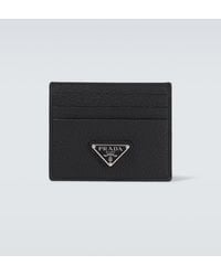 Prada - Porte-Cartes Noir En Cuir Avec Triangle Logo - Lyst