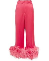 Magda Butrym High-Rise-Hose aus Wolle mit Federn in Pink Damen Bekleidung Hosen und Chinos Ausgestellte und Palazzo Hosen 