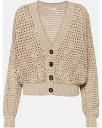 Brunello Cucinelli - Sequined Open-knit Cotton-blend Cardigan - Lyst