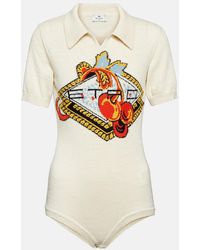 Etro - Embroidered Wool And Linen Bodysuit - Lyst