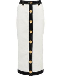 Balmain Embossed Denim Midi Skirt - White