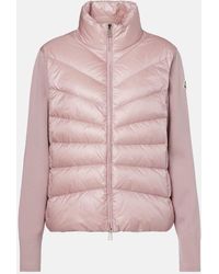 Moncler - Cardigan De Lana Virgen Con Paneles De Plumas - Lyst