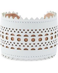 Alaïa Laser-cut Leather Bracelet - White