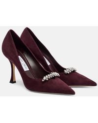Jimmy Choo - Belinda 90 Crystal-Embellished Suede Pumps - Lyst