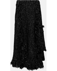 Sacai - Fringed Flared Tweed Midi Skirt - Lyst