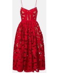 Self-Portrait - Bow Lace Linen And Cotton Midi Dress - Lyst