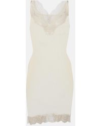 Saint Laurent - Lace-Trimmed Ribbed Silk-Jersey Mini Dress - Lyst