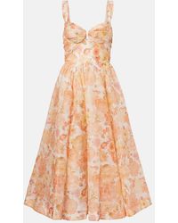 Zimmermann - Rebellion Floral-Print Linen And Silk-Blend Bustier Midi Dress - Lyst
