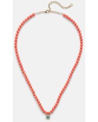 Sydney Evan - Evil Eye 14kt Gold And Coral Beaded Necklace With Diamonds - Lyst