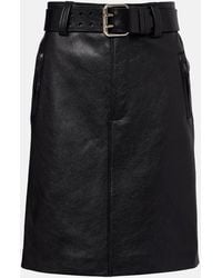 Saint Laurent - Belted Leather Pencil Skirt - Lyst