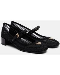 Prada - Mary-Jane-Pumps Aus Mesh Mit Leder - Lyst