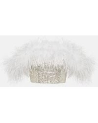 Self-Portrait - Sequined Feather-Trimmed Crop Top - Lyst